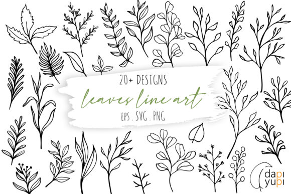 Botanical Line Art Clipart. Floral Set