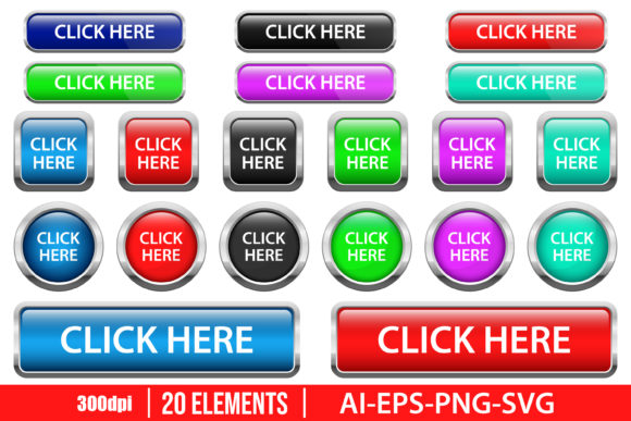 Click Here Web Buttons Clipart Vector