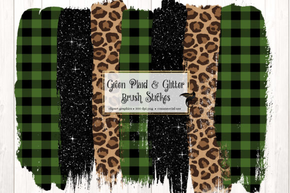 Green Plaid Glitter Leopard Brush Stroke