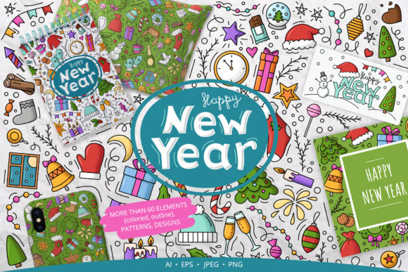 New Year Set Vector Elements