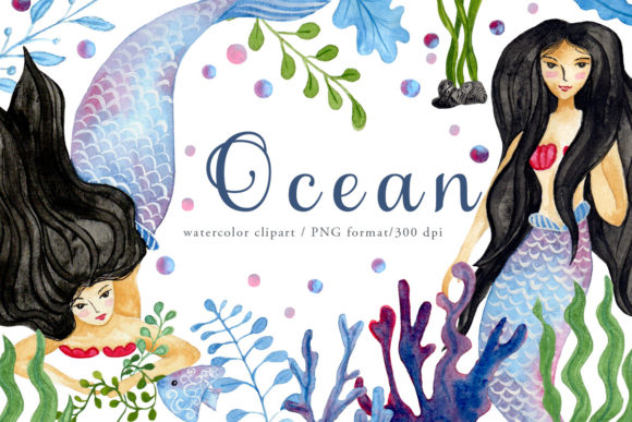 Ocean Elements Watercolor Clipart
