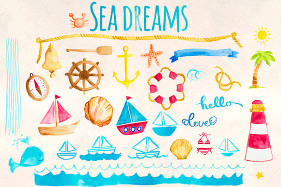 Sea Dreams Watercolour Graphics Kit