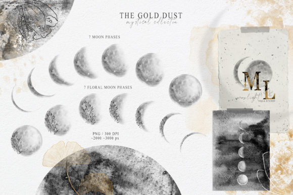 Watercolor Black Moon Phases Clipart for Creative Design Projects
