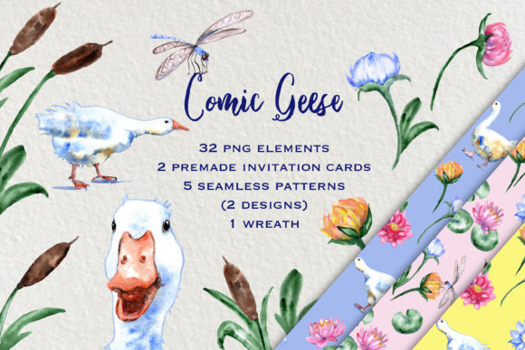 Watercolor Comic Geese Clip Art Set