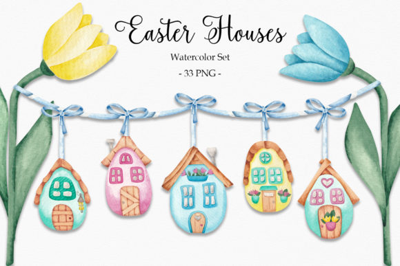 Watercolor Set Easter Houses: A Vibrant Collection for Creative Projects